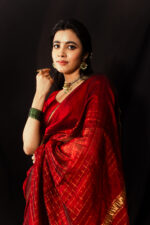 Maroon Mangalagiri Silk Saree in Gold Zari Chequered Pattern - Image 6
