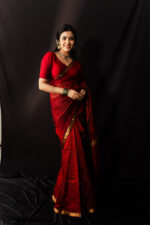 Maroon Mangalagiri Silk Saree in Gold Zari Chequered Pattern - Image 4