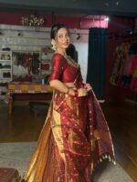 Maroon Embroidered Tissue Silk Lehenga Set of 3 - Image 3