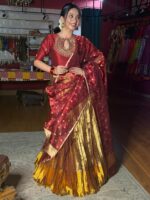 Maroon Embroidered Tissue Silk Lehenga Set of 3