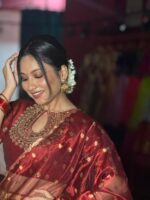 Maroon Embroidered Tissue Silk Lehenga Set of 3 - Image 6