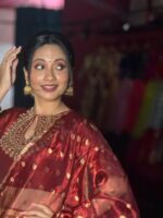 Maroon Embroidered Tissue Silk Lehenga Set of 3 - Image 5