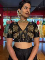 Black Embroidered Silk Lehenga Set of 2 - Image 8