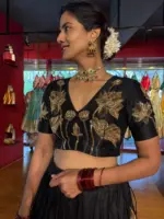 Black Embroidered Silk Lehenga Set of 2 - Image 5