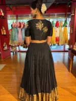 Black Embroidered Silk Lehenga Set of 2 - Image 3
