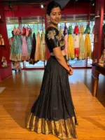 Black Embroidered Silk Lehenga Set of 2 - Image 2