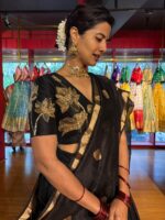 Black Embroidered Silk Lehenga Set of 3 - Image 7