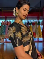 Black Embroidered Silk Lehenga Set of 3 - Image 8