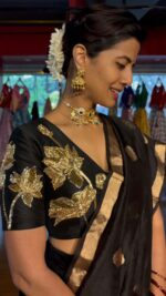 Black Embroidered Silk Lehenga Set of 3 - Image 2