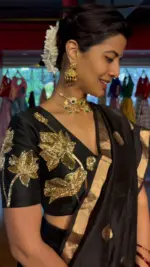 Black Embroidered Silk Lehenga Set of 3 - Image 2