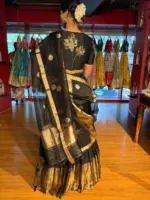 Black Embroidered Silk Lehenga Set of 3 - Image 4
