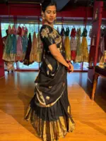 Black Embroidered Silk Lehenga Set of 3 - Image 5