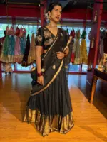 Black Embroidered Silk Lehenga Set of 3 - Image 3