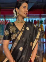 Black Embroidered Silk Lehenga Set of 3 - Image 6