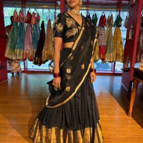 Black Embroidered Silk Lehenga Set of 3