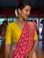 Dusty Pink Embroidered Silk Lehenga Set of 3 - Image 8