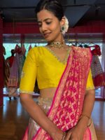 Dusty Pink Embroidered Silk Lehenga Set of 3 - Image 5