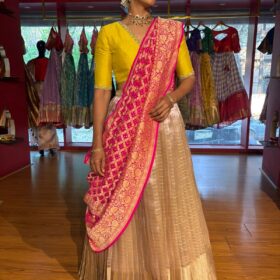 Dusty Pink Embroidered Silk Lehenga Set of 3