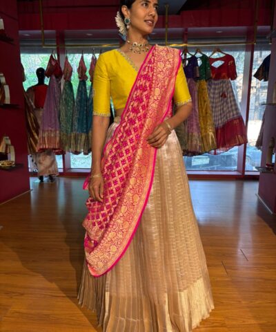 Dusty Pink Embroidered Silk Lehenga Set of 3