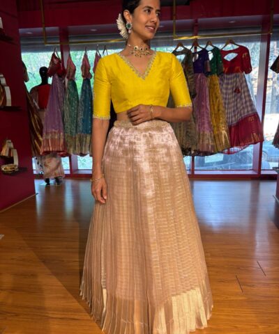 Dusty Pink Embroidered Silk Lehenga Set of 2