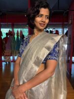 Silver Tissue Silk Saree with Zari Border - Image 9