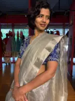 Silver Tissue Silk Saree with Zari Border - Image 4