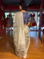 Silver Tissue Silk Saree with Zari Border - Image 5