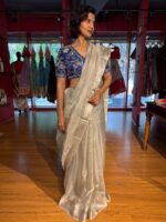 Silver Tissue Silk Saree with Zari Border - Image 4