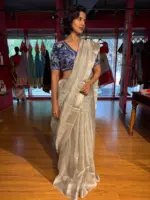 Silver Tissue Silk Saree with Zari Border