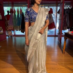 Silver Tissue Silk Saree with Zari Border