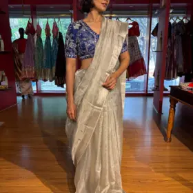Silver Tissue Silk Saree with Zari Border