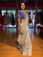 Silver Tissue Silk Saree with Zari Border - Image 5