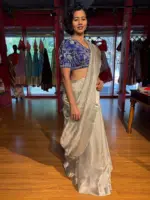 Silver Tissue Silk Saree with Zari Border - Image 2