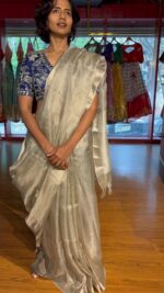 Silver Tissue Silk Saree with Zari Border - Image 6
