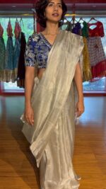 Silver Tissue Silk Saree with Zari Border - Image 3