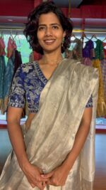 Silver Tissue Silk Saree with Zari Border