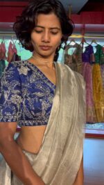 Silver Tissue Silk Saree with Zari Border - Image 2