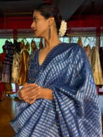 Midnight Blue Embroidered Silk Lehenga Set of 3 - Image 6