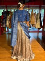 Midnight Blue Embroidered Silk Lehenga Set of 3 - Image 3