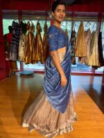 Midnight Blue Embroidered Silk Lehenga Set of 3 - Image 4