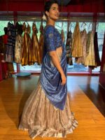 Midnight Blue Embroidered Silk Lehenga Set of 3 - Image 5