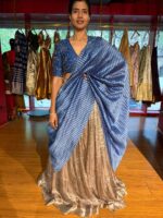 Midnight Blue Embroidered Silk Lehenga Set of 3