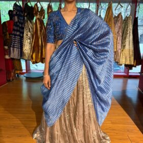 Midnight Blue Embroidered Silk Lehenga Set of 3