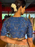 Midnight Blue Embroidered Silk Lehenga Set of 2 - Image 9