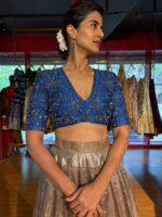 Midnight Blue Embroidered Silk Lehenga Set of 2 - Image 3