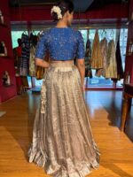 Midnight Blue Embroidered Silk Lehenga Set of 2 - Image 8