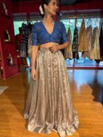 Midnight Blue Embroidered Silk Lehenga Set of 2