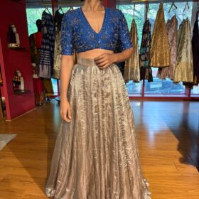 Midnight Blue Embroidered Silk Lehenga Set of 2