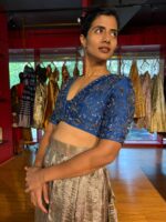 Midnight Blue Embroidered Silk Lehenga Set of 2 - Image 4