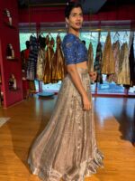 Midnight Blue Embroidered Silk Lehenga Set of 2 - Image 5